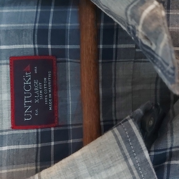 Untuckit Grey and Blue Plaid Casual Button Down Shirt 100% Cotton Size XLarge - Picture 3 of 7